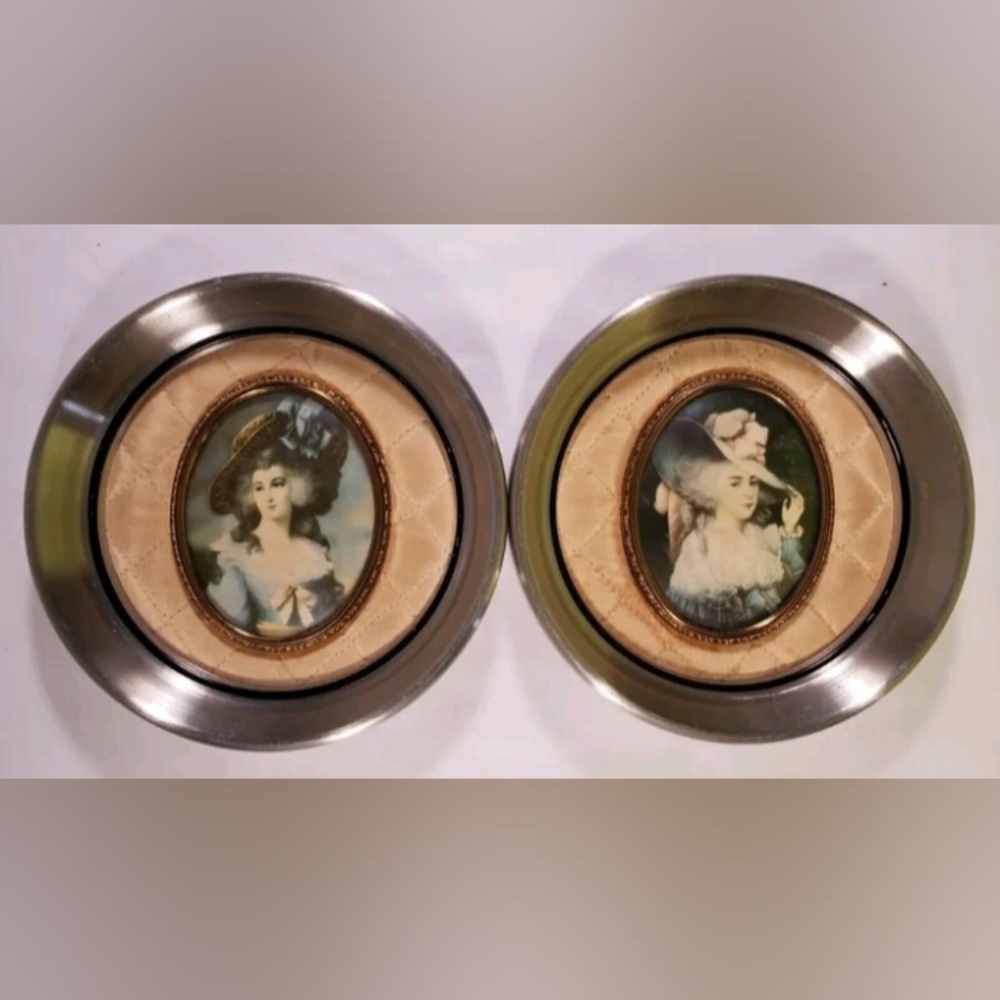 Vintage Cameo Creation Set Of 2 Portraits in Convex Bubble Glass Frames 1960's